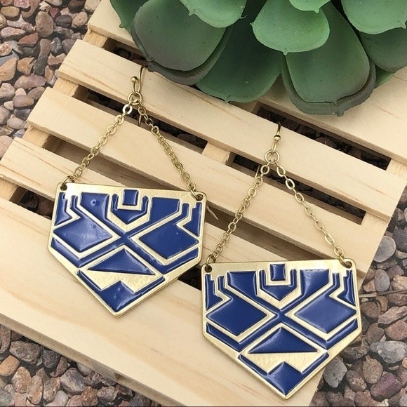 🌼 Blue Tribal Arrow Aztec Dangle Earrings - Picture 1 of 3
